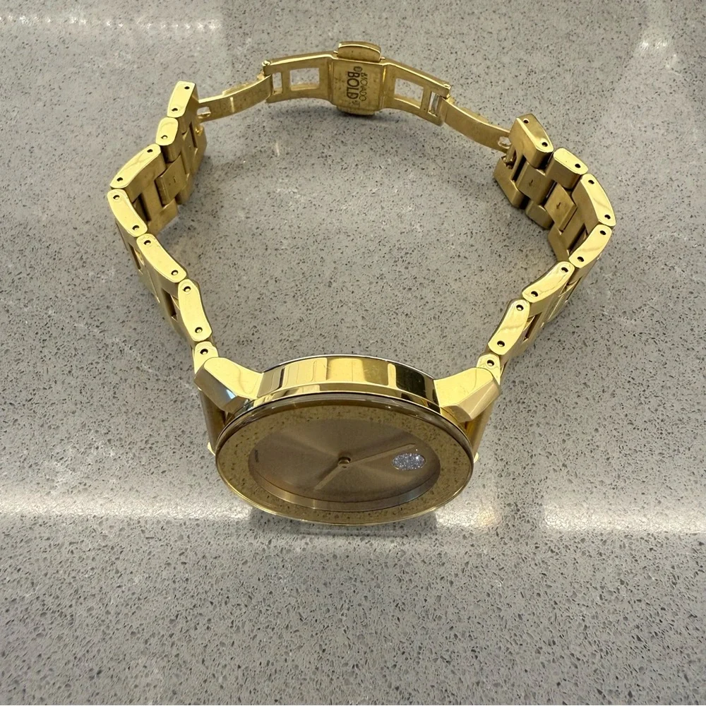 Movado Women's BOLD All Gold Stainless Steel Crystal Dot 36mm Watch New Battery